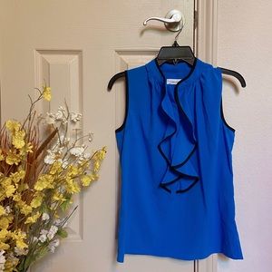 Blue Ruffle Sleeveless Calvin Klein Blouse